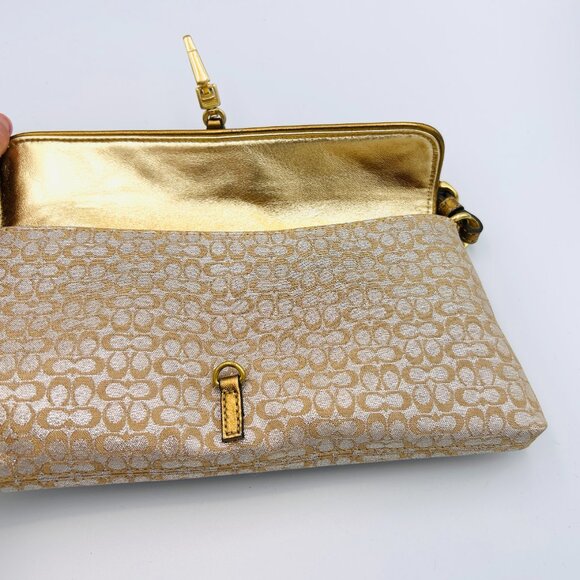 Coach Gold Metallic Signature Evening Bag No F3J - 6380 - Picture 8 of 14